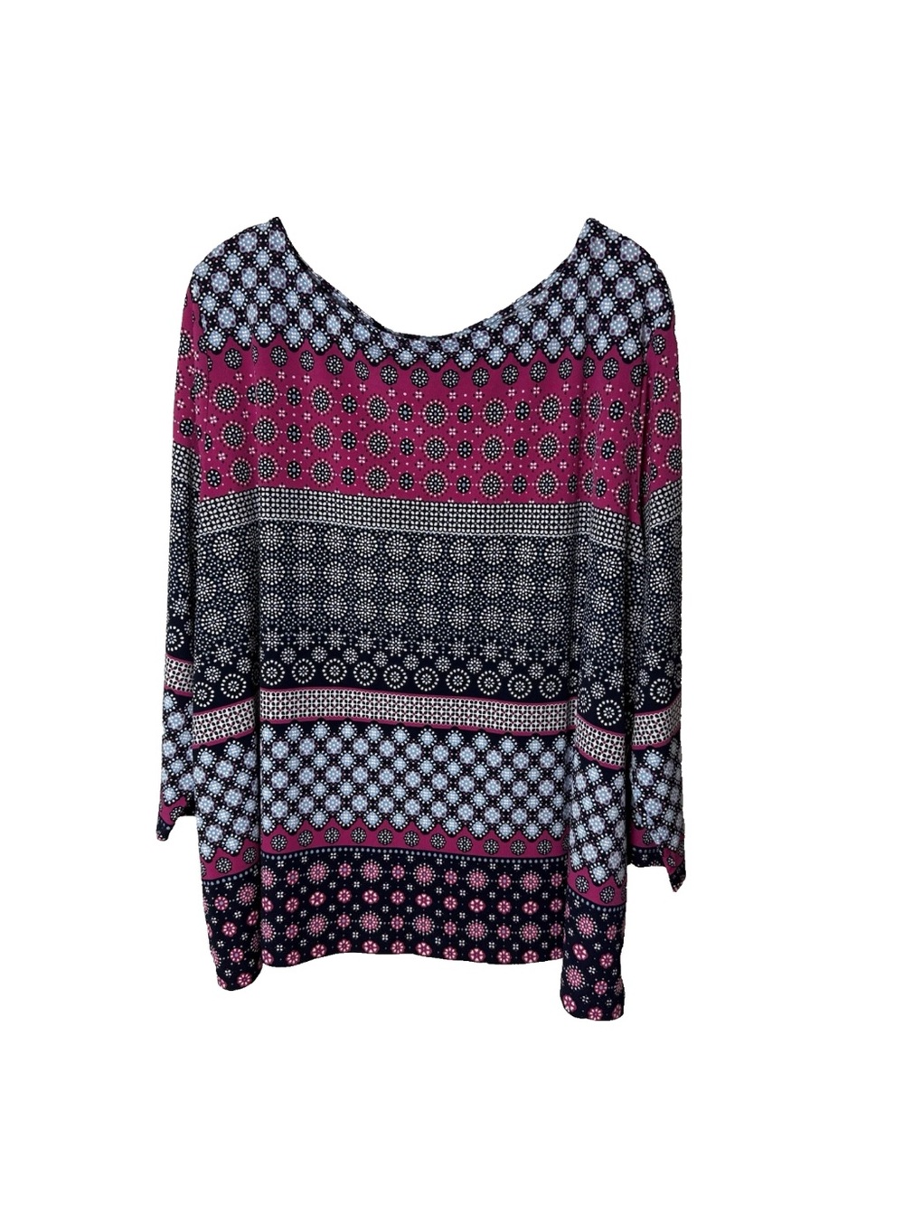Ruby Rd Top Plus Size 2X Stretch 3/4 Sleeves Navy Blue Fuchsia Pink White Casual